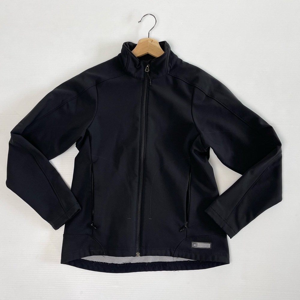 REI Full Zip Black Wind Breaker Soft Shell Jacket